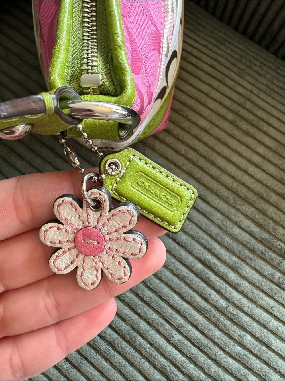 ✨RARE✨ Coach Bleecker Pink and Green Daisy Patchwork Demi Bag